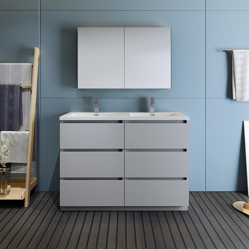 Fresca Lazzaro 48" Free Standing Double Sink Modern Bathroom Vanity w/ Medicine Cabinet Vanity Fresca 