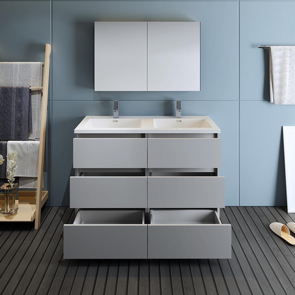 Fresca Lazzaro 48" Free Standing Double Sink Modern Bathroom Vanity w/ Medicine Cabinet Vanity Fresca 