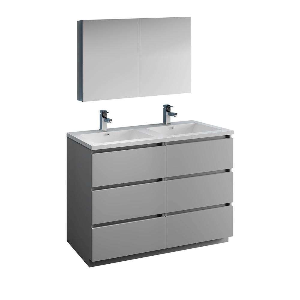 Fresca Lazzaro 48" Free Standing Double Sink Modern Bathroom Vanity w/ Medicine Cabinet Vanity Fresca Gray 