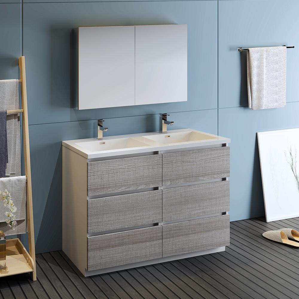 Fresca Lazzaro 48" Free Standing Double Sink Modern Bathroom Vanity w/ Medicine Cabinet Vanity Fresca 