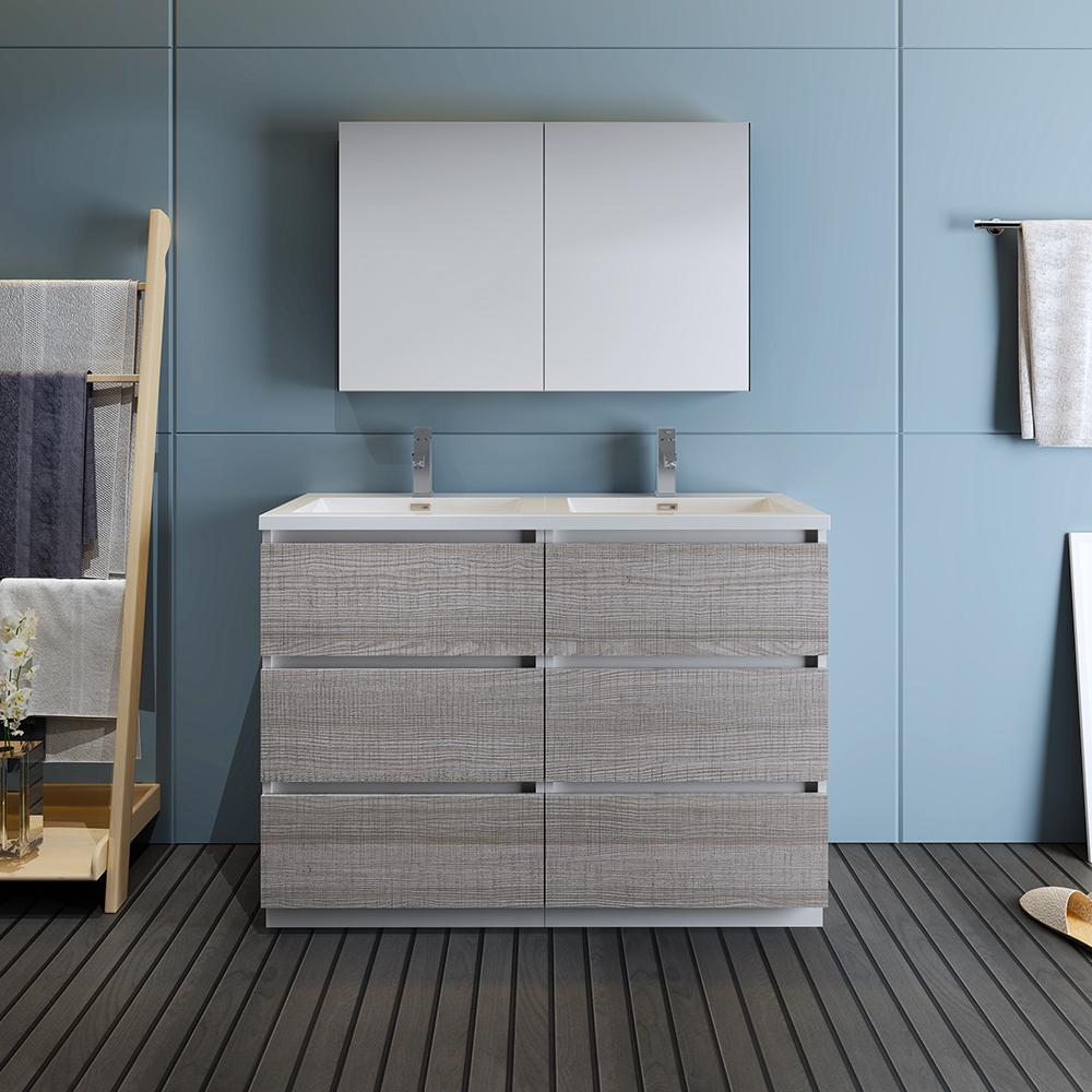 Fresca Lazzaro 48" Free Standing Double Sink Modern Bathroom Vanity w/ Medicine Cabinet Vanity Fresca 