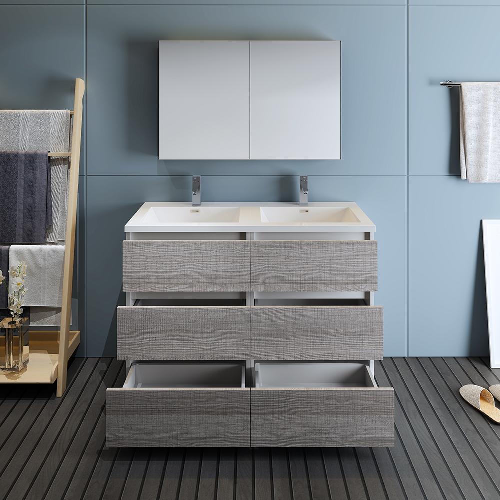 Fresca Lazzaro 48" Free Standing Double Sink Modern Bathroom Vanity w/ Medicine Cabinet Vanity Fresca 