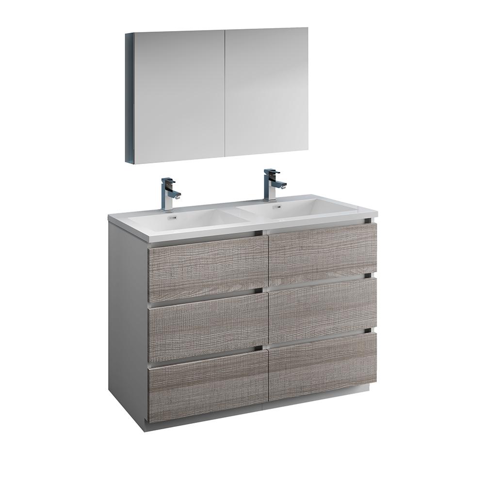 Fresca Lazzaro 48" Free Standing Double Sink Modern Bathroom Vanity w/ Medicine Cabinet Vanity Fresca Glossy Ash Gray 