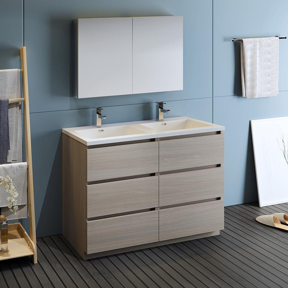Fresca Lazzaro 48" Free Standing Double Sink Modern Bathroom Vanity w/ Medicine Cabinet Vanity Fresca 