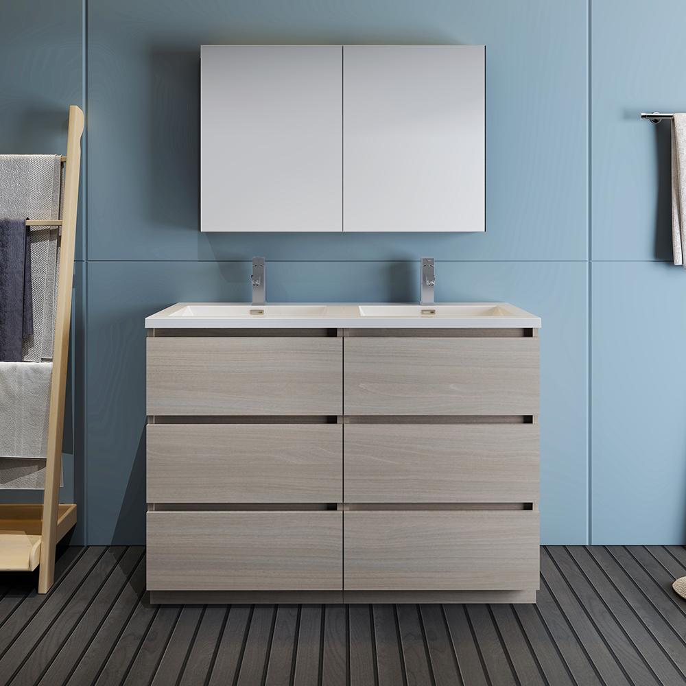 Fresca Lazzaro 48" Free Standing Double Sink Modern Bathroom Vanity w/ Medicine Cabinet Vanity Fresca 
