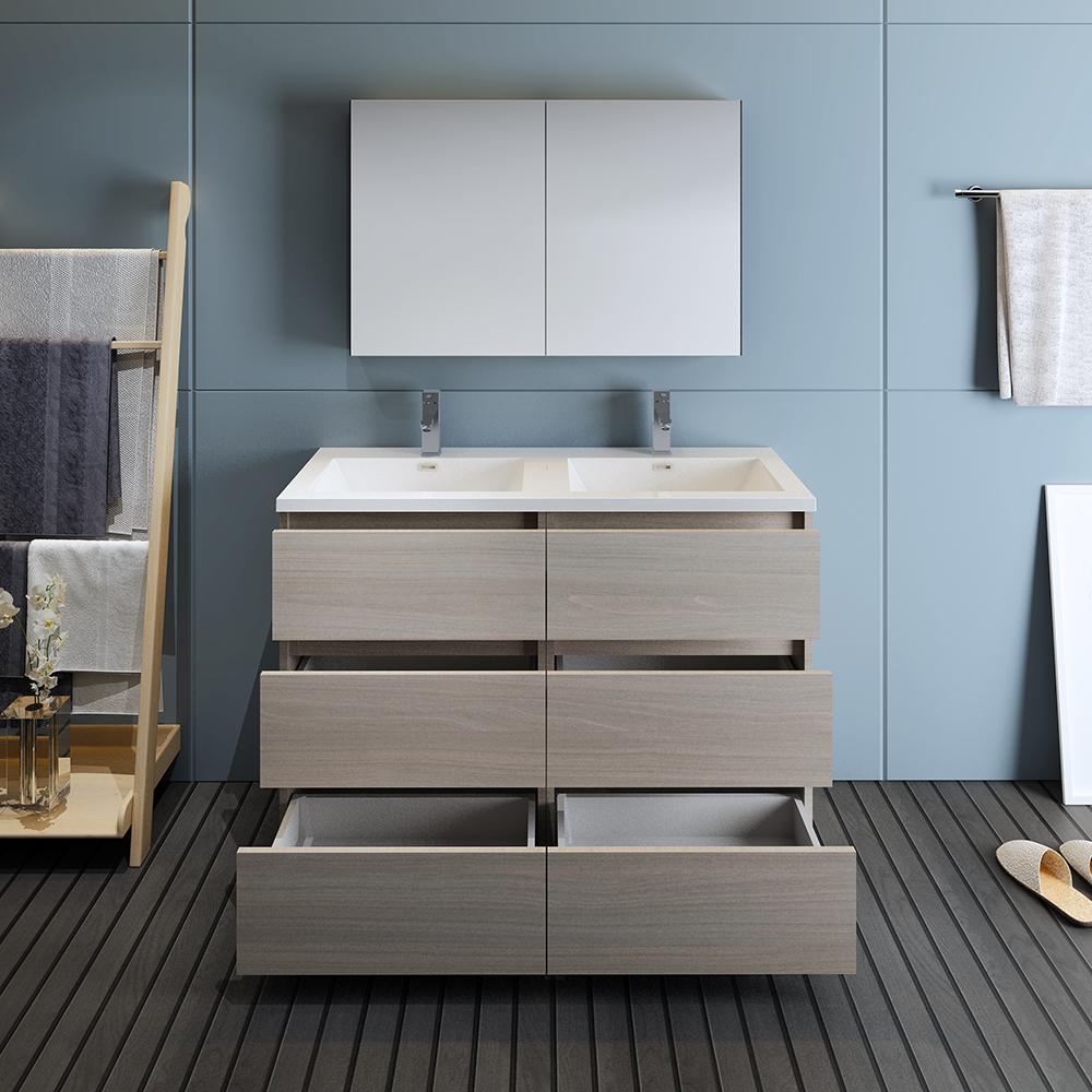 Fresca Lazzaro 48" Free Standing Double Sink Modern Bathroom Vanity w/ Medicine Cabinet Vanity Fresca 