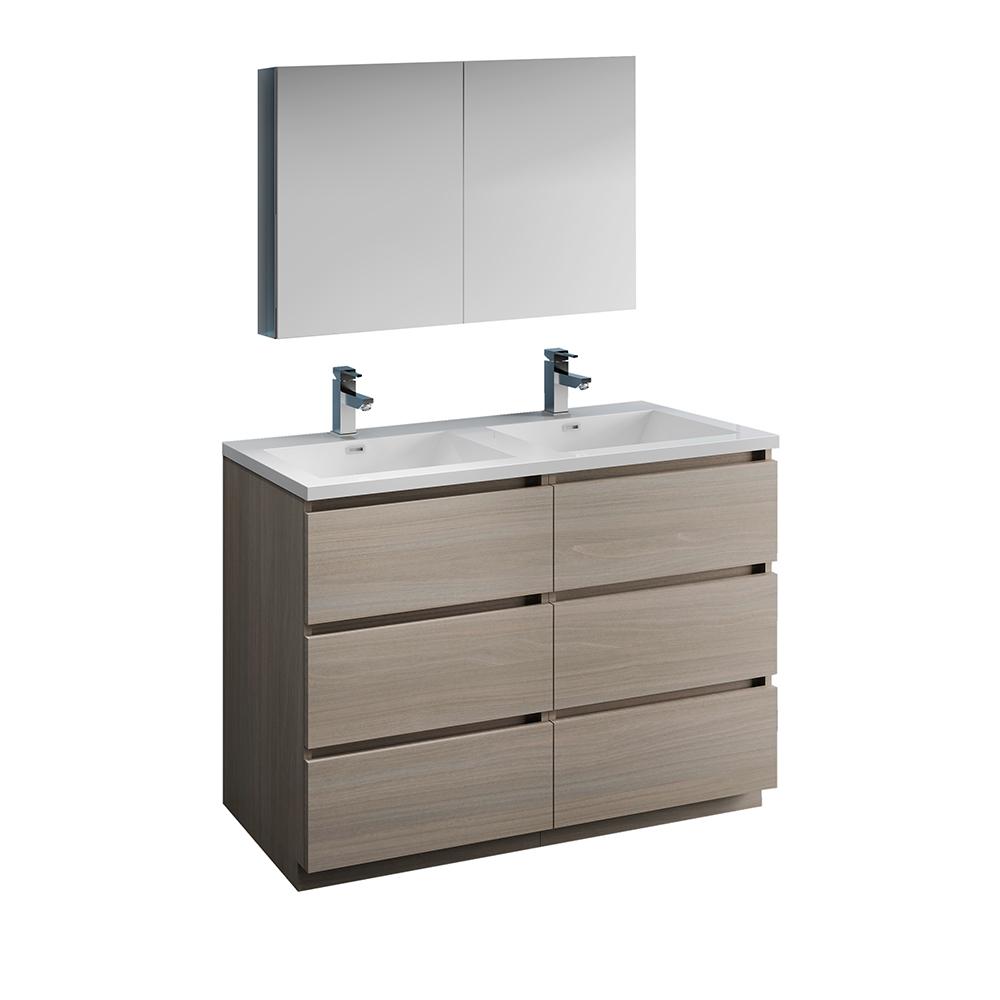 Fresca Lazzaro 48" Free Standing Double Sink Modern Bathroom Vanity w/ Medicine Cabinet Vanity Fresca Gray Wood 