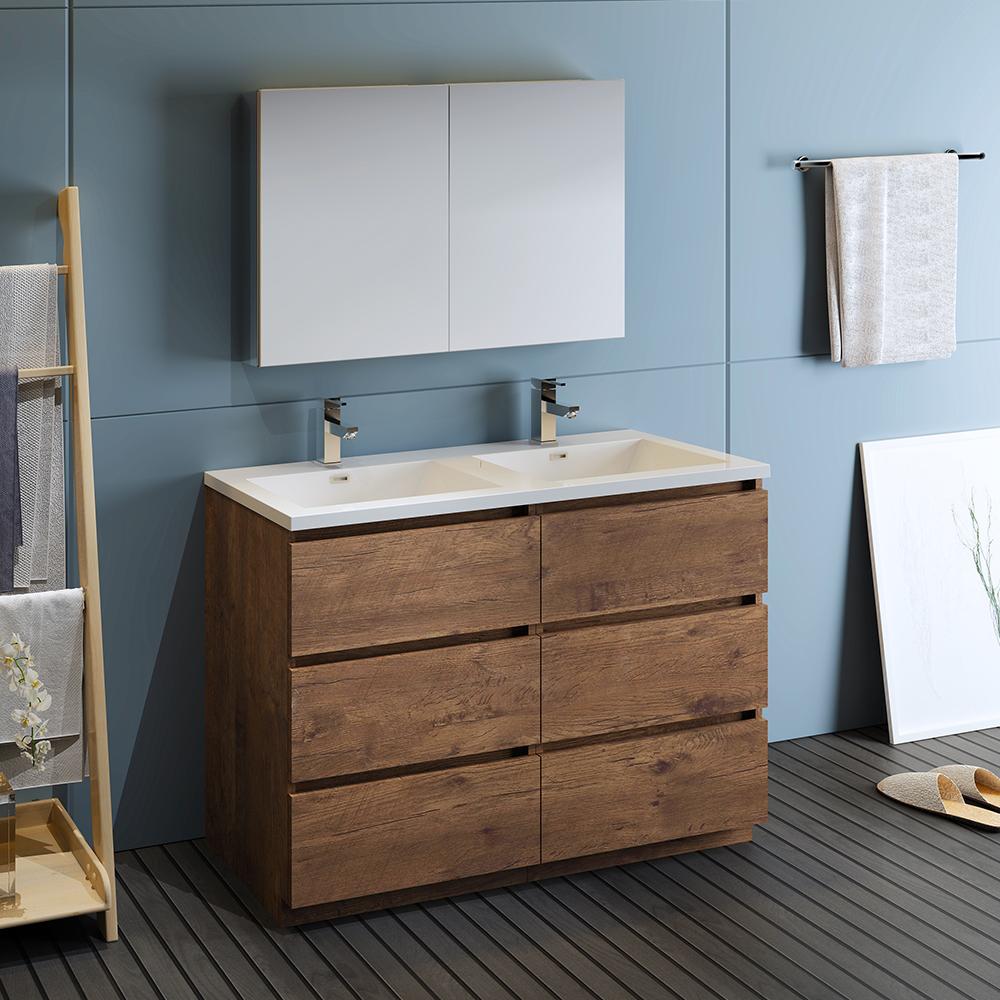Fresca Lazzaro 48" Free Standing Double Sink Modern Bathroom Vanity w/ Medicine Cabinet Vanity Fresca 