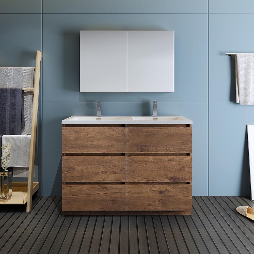 Fresca Lazzaro 48" Free Standing Double Sink Modern Bathroom Vanity w/ Medicine Cabinet Vanity Fresca 