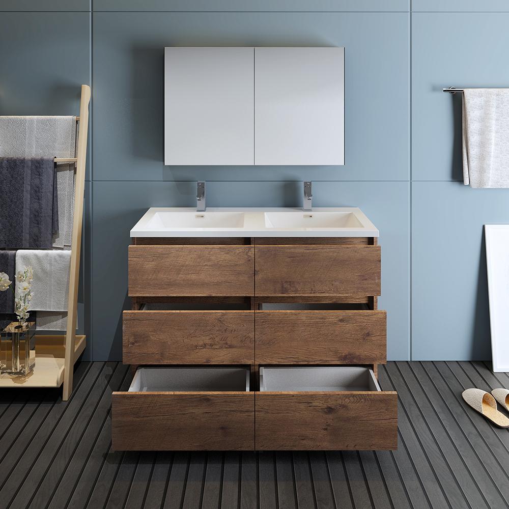 Fresca Lazzaro 48" Free Standing Double Sink Modern Bathroom Vanity w/ Medicine Cabinet Vanity Fresca 