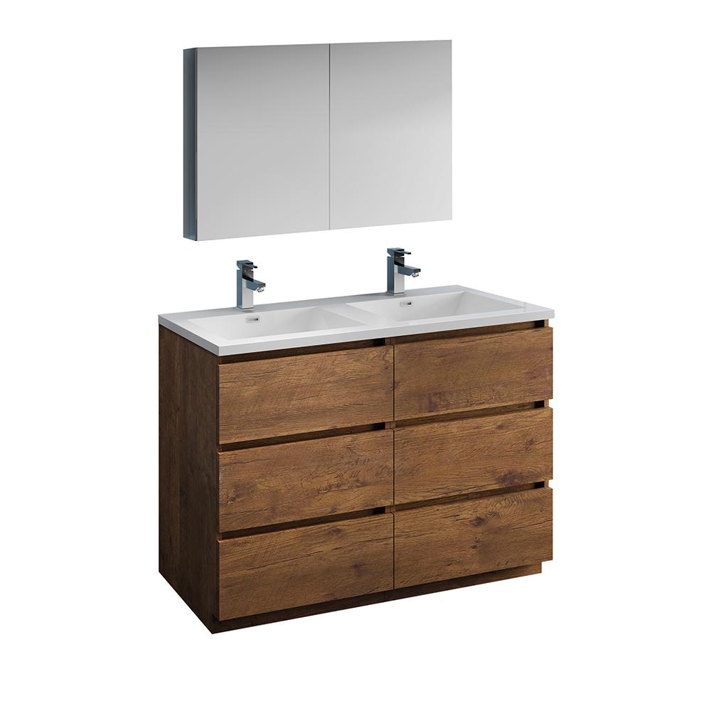 Fresca Lazzaro 48" Free Standing Double Sink Modern Bathroom Vanity w/ Medicine Cabinet Vanity Fresca Rosewood 