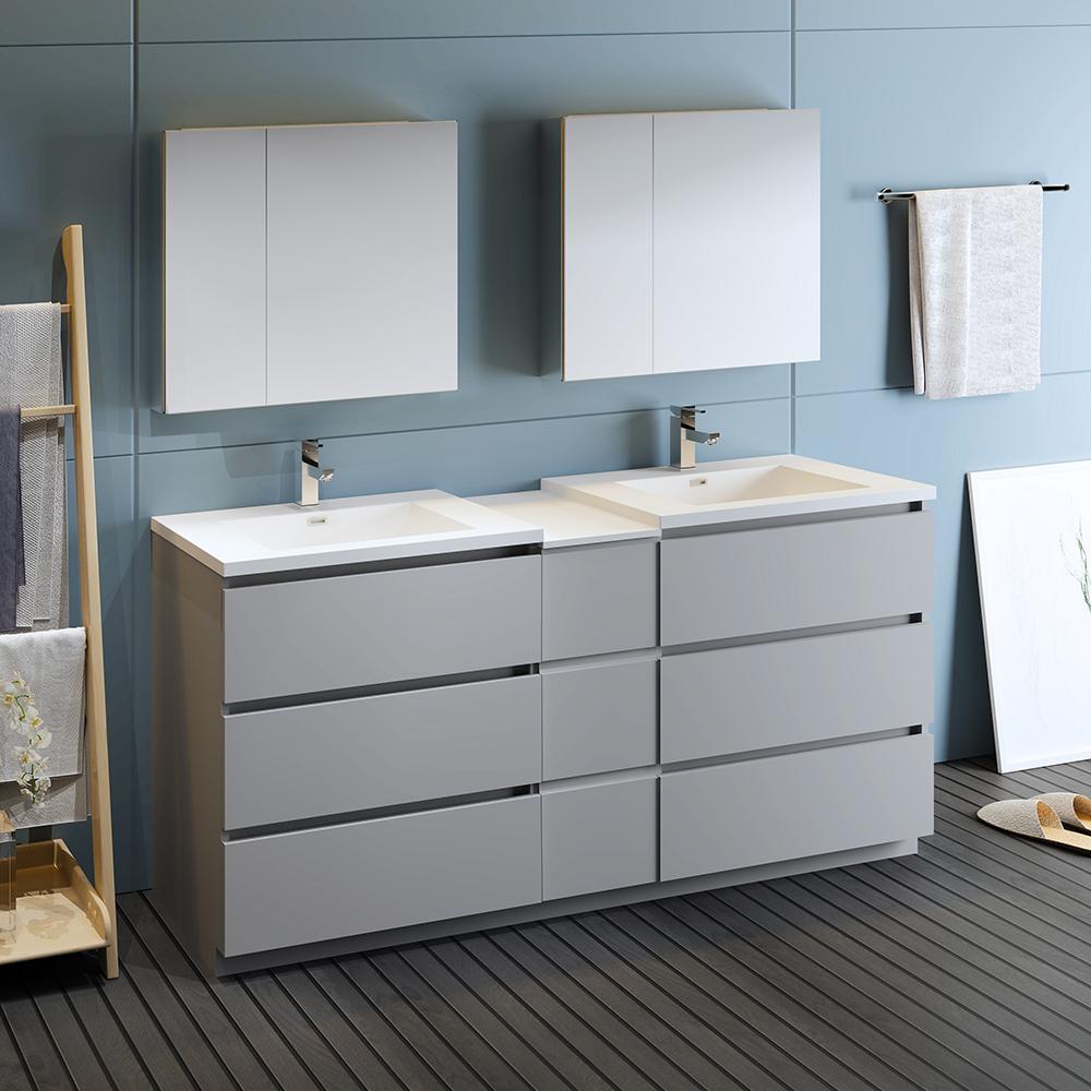 Fresca Lazzaro 72" Free Standing Double Sink Modern Bathroom Vanity w/ Medicine Cabinet Vanity Fresca 