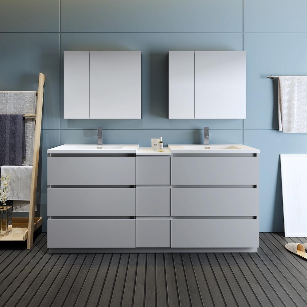 Fresca Lazzaro 72" Free Standing Double Sink Modern Bathroom Vanity w/ Medicine Cabinet Vanity Fresca 