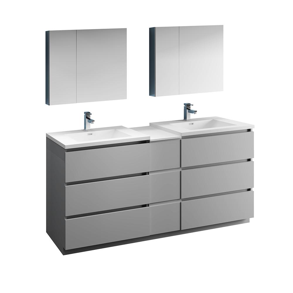 Fresca Lazzaro 72" Free Standing Double Sink Modern Bathroom Vanity w/ Medicine Cabinet Vanity Fresca Gray 