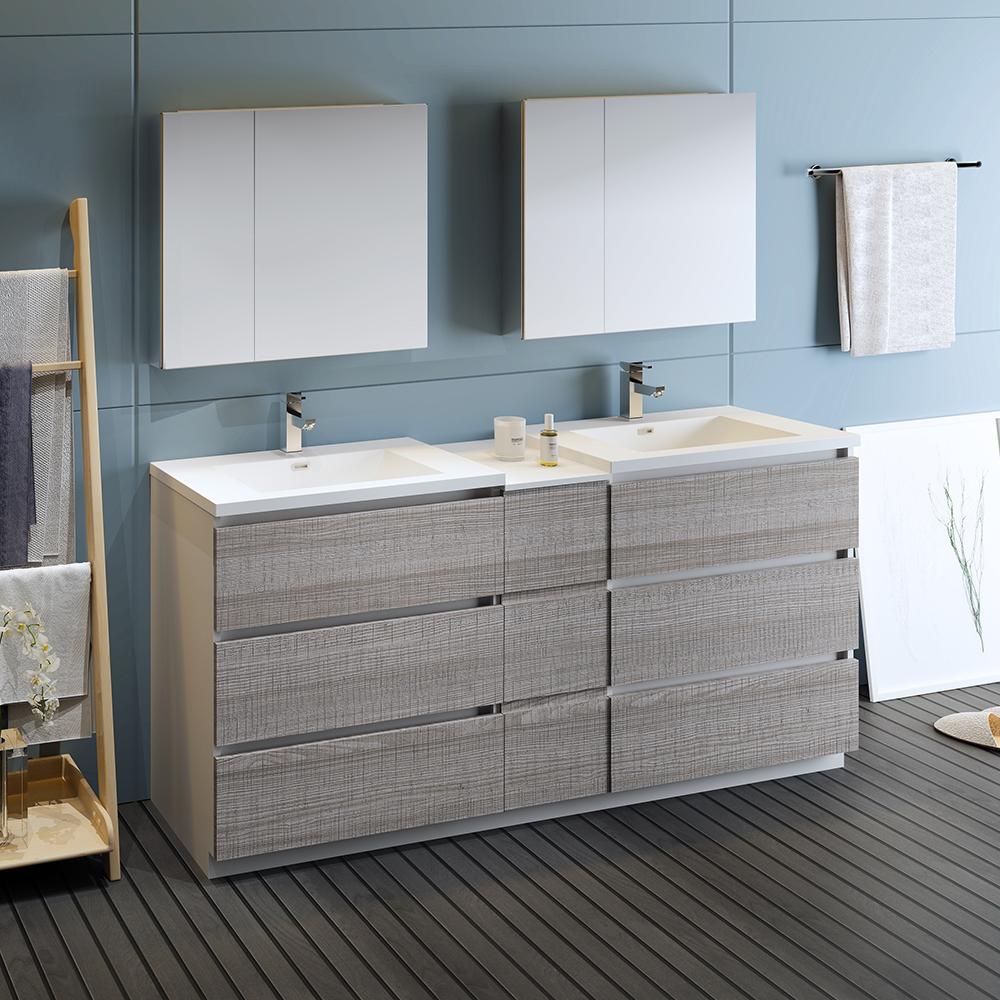Fresca Lazzaro 72" Free Standing Double Sink Modern Bathroom Vanity w/ Medicine Cabinet Vanity Fresca 