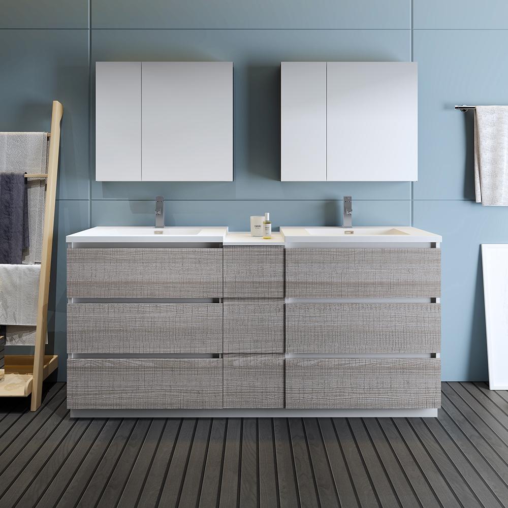 Fresca Lazzaro 72" Free Standing Double Sink Modern Bathroom Vanity w/ Medicine Cabinet Vanity Fresca 