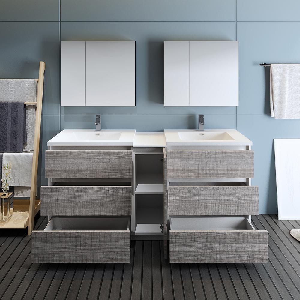 Fresca Lazzaro 72" Free Standing Double Sink Modern Bathroom Vanity w/ Medicine Cabinet Vanity Fresca 