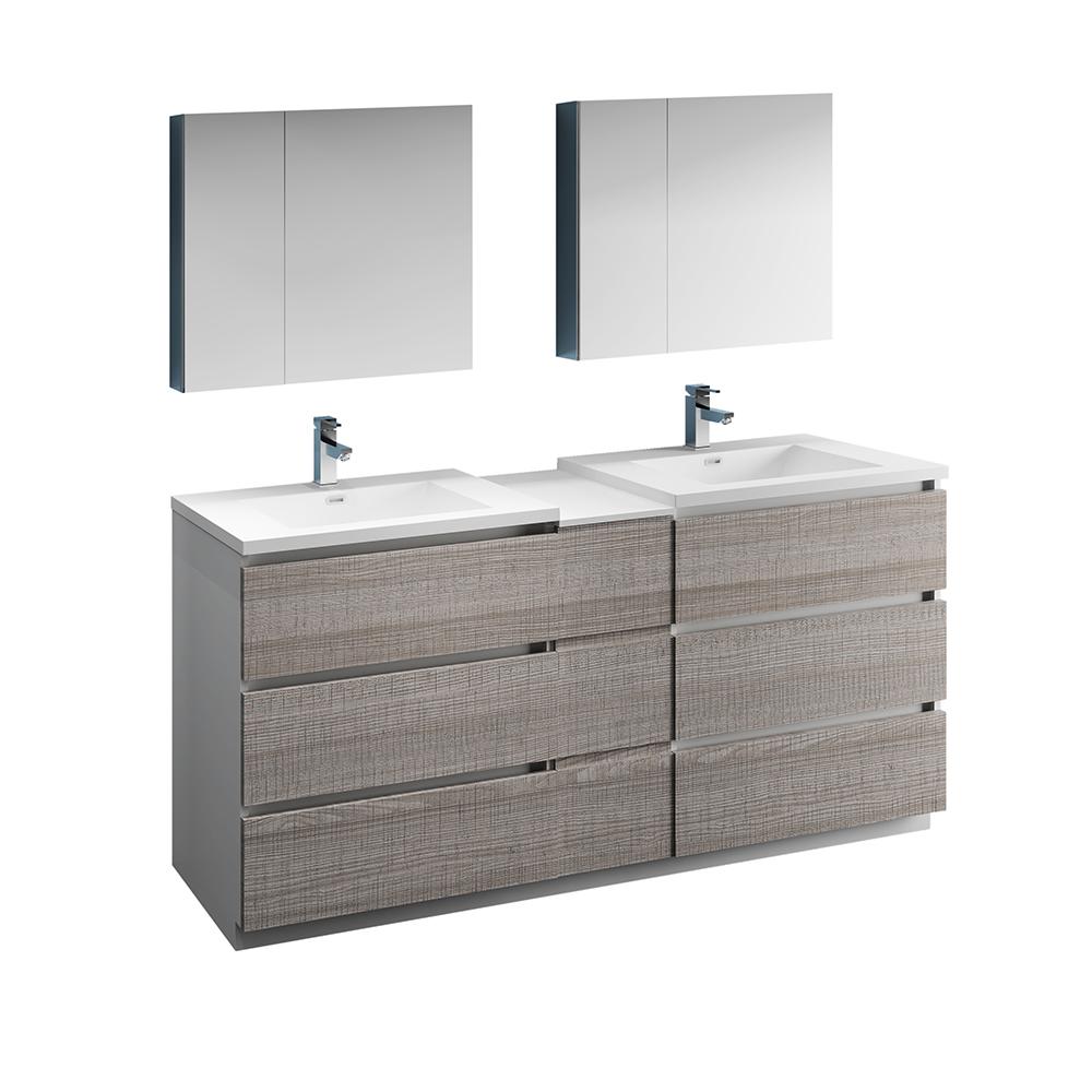 Fresca Lazzaro 72" Free Standing Double Sink Modern Bathroom Vanity w/ Medicine Cabinet Vanity Fresca Glossy Ash Gray 