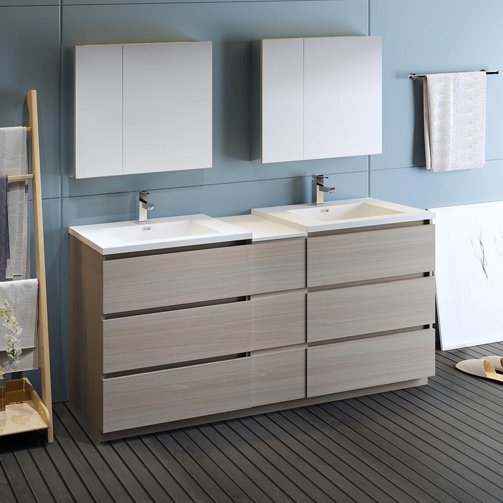 Fresca Lazzaro 72" Free Standing Double Sink Modern Bathroom Vanity w/ Medicine Cabinet Vanity Fresca 