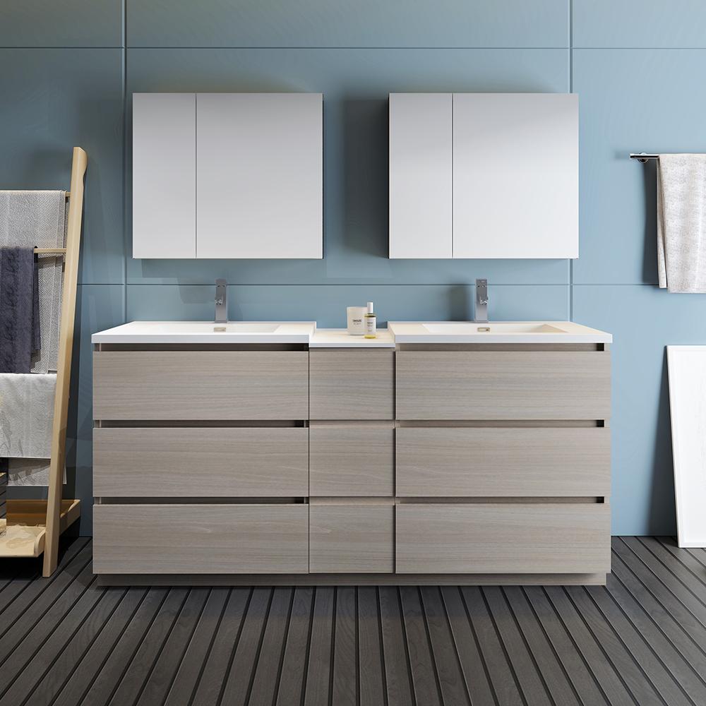 Fresca Lazzaro 72" Free Standing Double Sink Modern Bathroom Vanity w/ Medicine Cabinet Vanity Fresca 