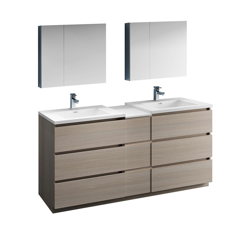 Fresca Lazzaro 72" Free Standing Double Sink Modern Bathroom Vanity w/ Medicine Cabinet Vanity Fresca Gray Wood 