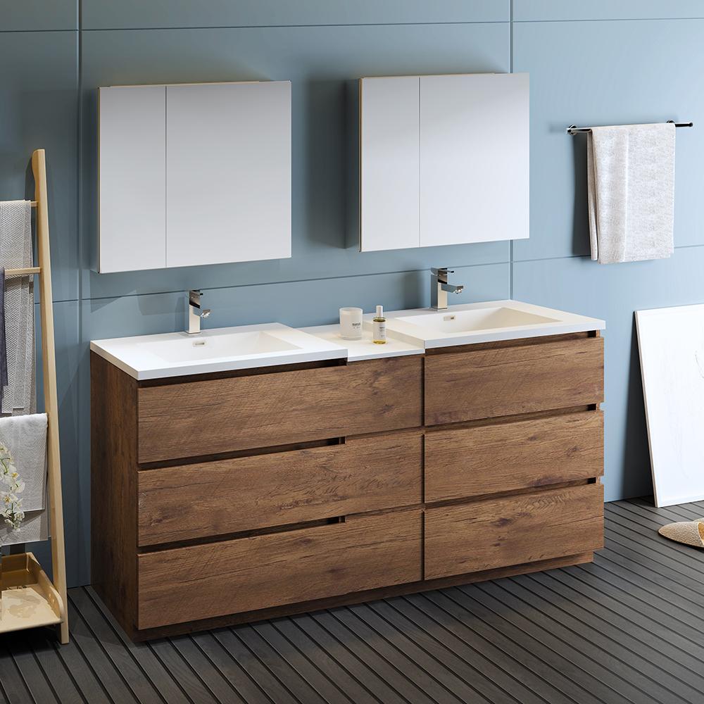 Fresca Lazzaro 72" Free Standing Double Sink Modern Bathroom Vanity w/ Medicine Cabinet Vanity Fresca 