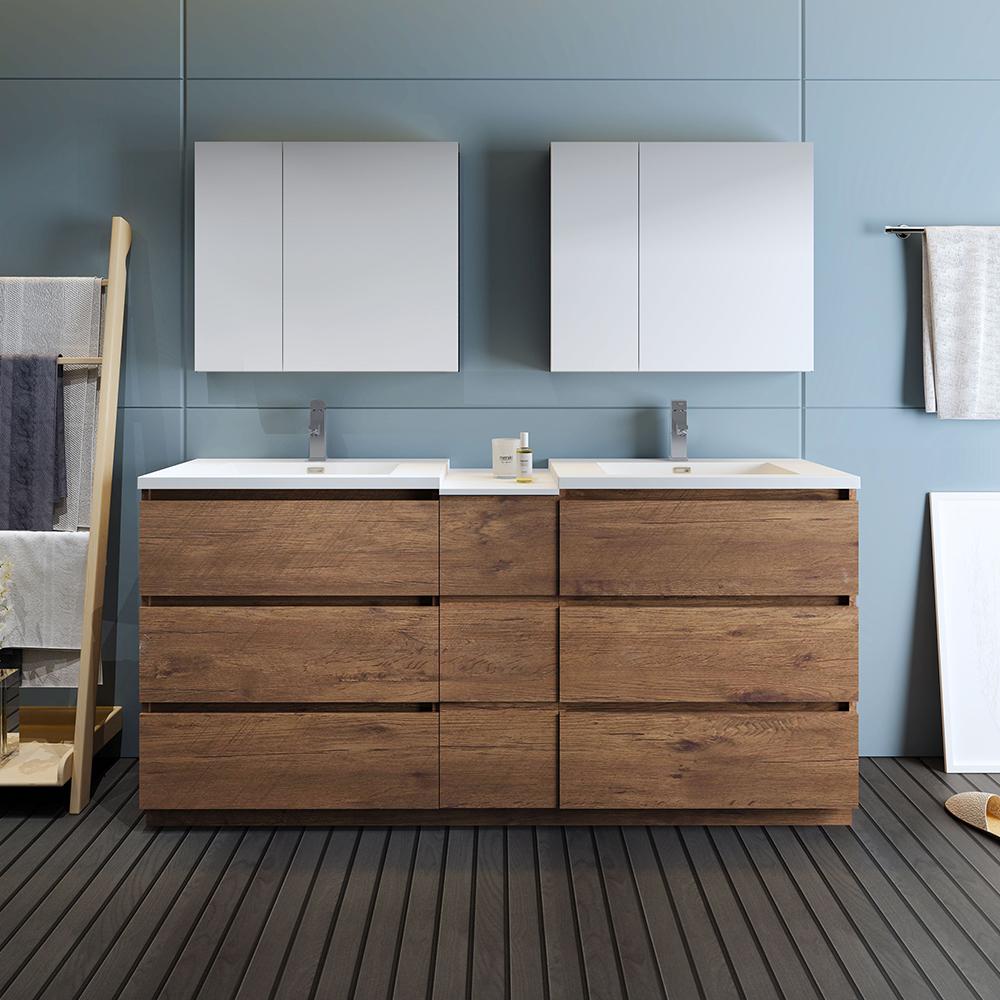 Fresca Lazzaro 72" Free Standing Double Sink Modern Bathroom Vanity w/ Medicine Cabinet Vanity Fresca 
