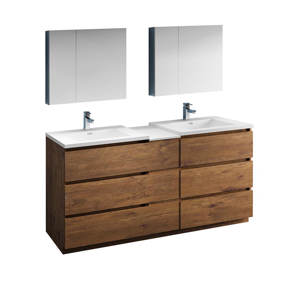 Fresca Lazzaro 72" Free Standing Double Sink Modern Bathroom Vanity w/ Medicine Cabinet Vanity Fresca Rosewood 