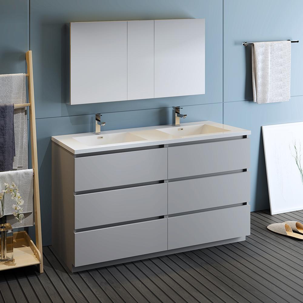Fresca Lazzaro 60" Free Standing Double Sink Modern Bathroom Vanity w/ Medicine Cabinet Vanity Fresca 
