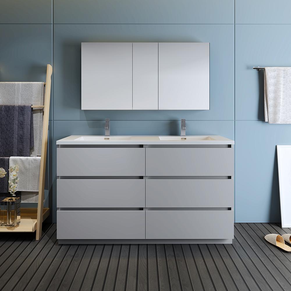 Fresca Lazzaro 60" Free Standing Double Sink Modern Bathroom Vanity w/ Medicine Cabinet Vanity Fresca 