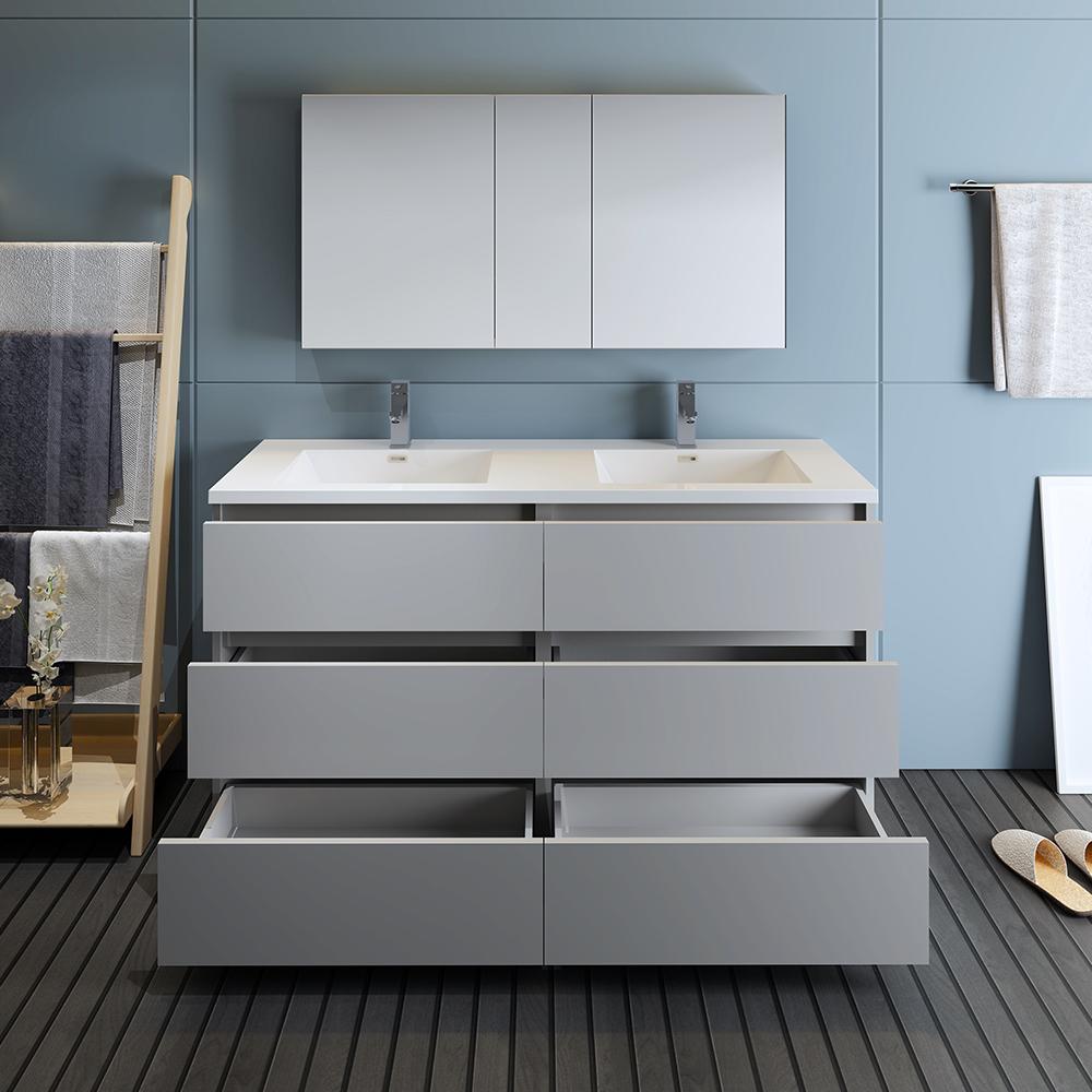Fresca Lazzaro 60" Free Standing Double Sink Modern Bathroom Vanity w/ Medicine Cabinet Vanity Fresca 