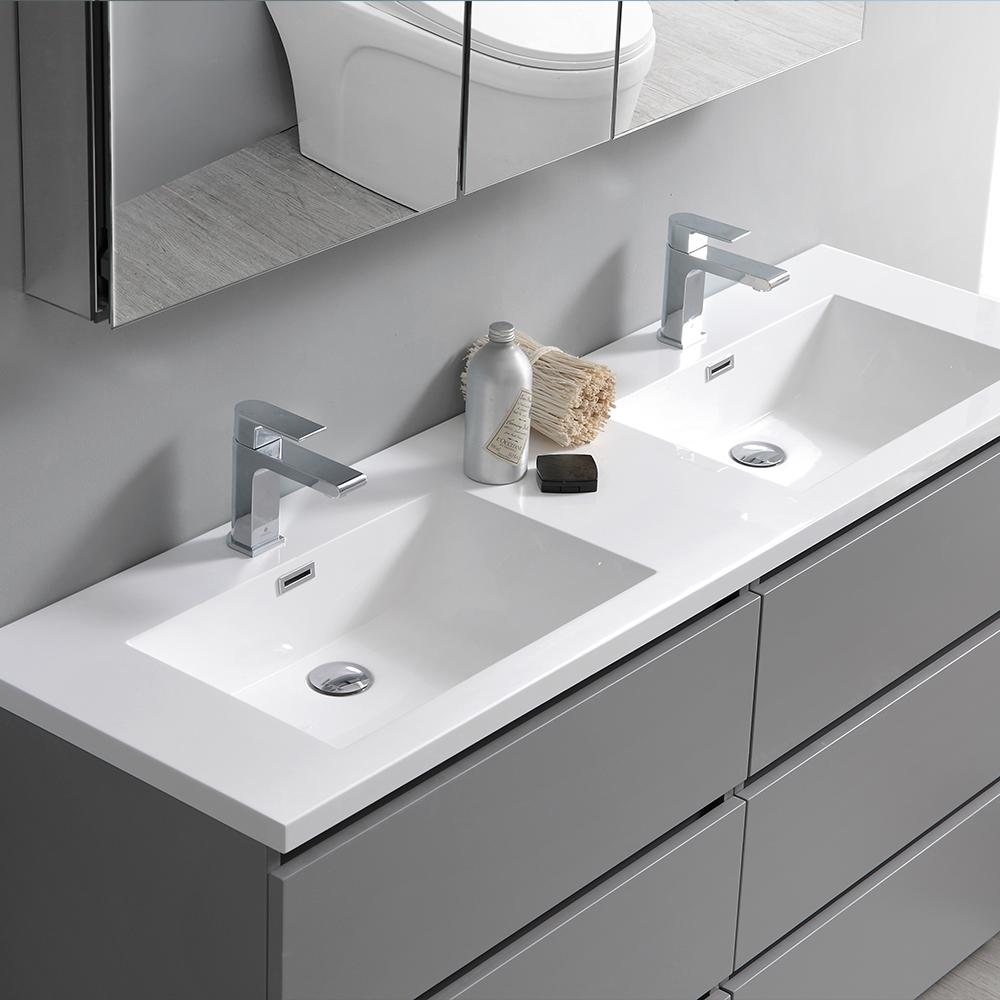 Fresca Lazzaro 60" Free Standing Double Sink Modern Bathroom Vanity w/ Medicine Cabinet Vanity Fresca 