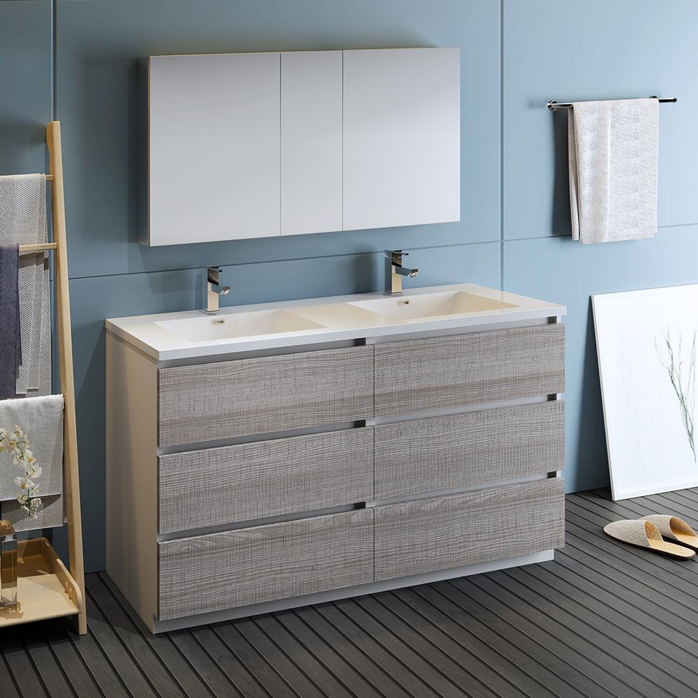 Fresca Lazzaro 60" Free Standing Double Sink Modern Bathroom Vanity w/ Medicine Cabinet Vanity Fresca 