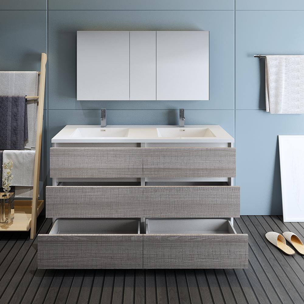 Fresca Lazzaro 60" Free Standing Double Sink Modern Bathroom Vanity w/ Medicine Cabinet Vanity Fresca 