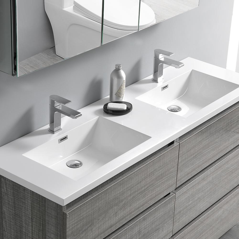 Fresca Lazzaro 60" Free Standing Double Sink Modern Bathroom Vanity w/ Medicine Cabinet Vanity Fresca 