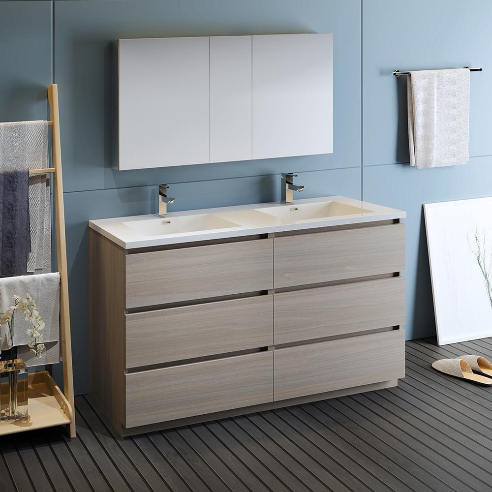 Fresca Lazzaro 60" Free Standing Double Sink Modern Bathroom Vanity w/ Medicine Cabinet Vanity Fresca 