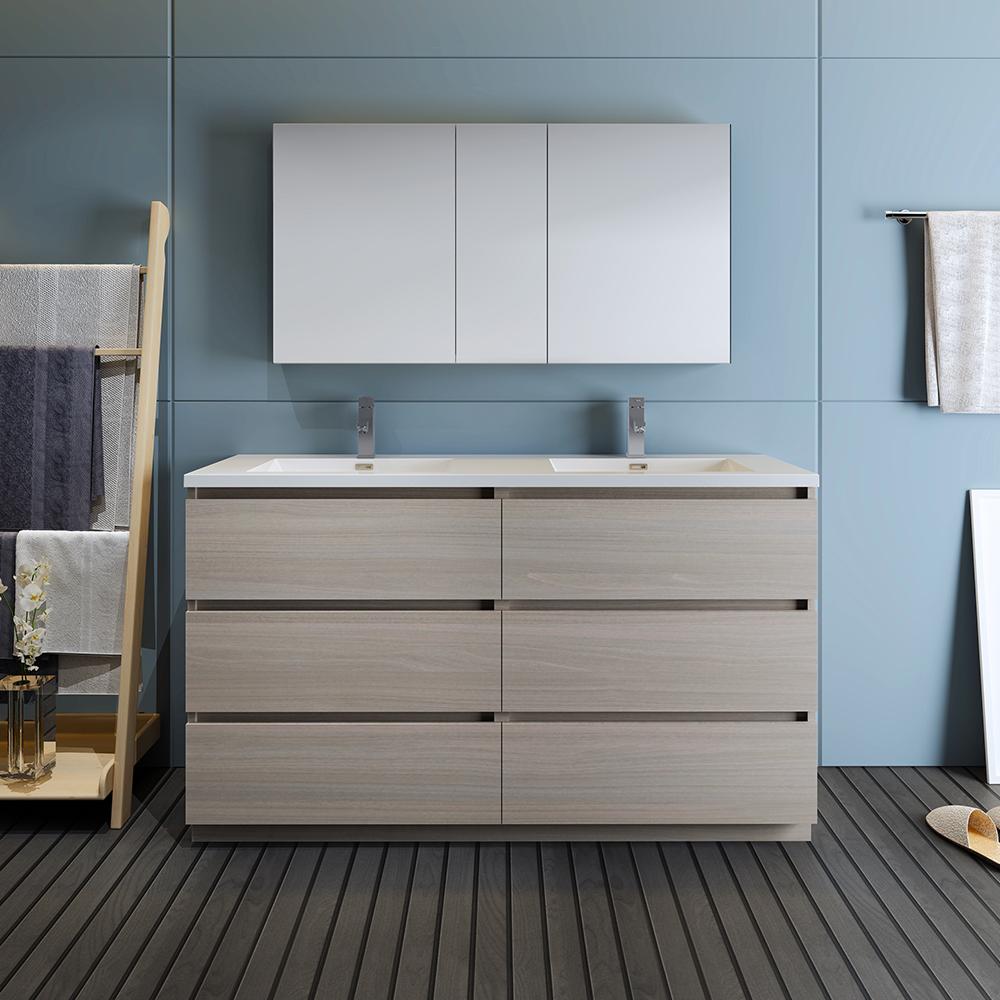 Fresca Lazzaro 60" Free Standing Double Sink Modern Bathroom Vanity w/ Medicine Cabinet Vanity Fresca 