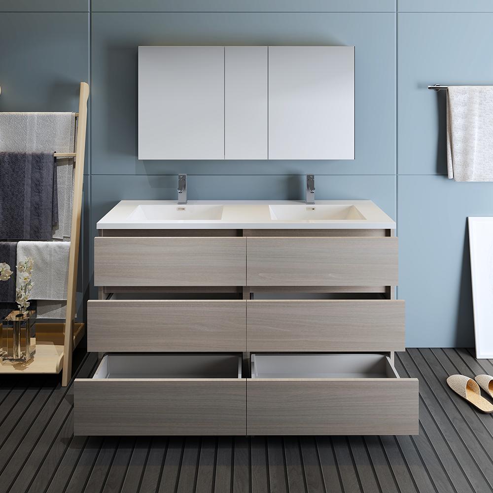 Fresca Lazzaro 60" Free Standing Double Sink Modern Bathroom Vanity w/ Medicine Cabinet Vanity Fresca 