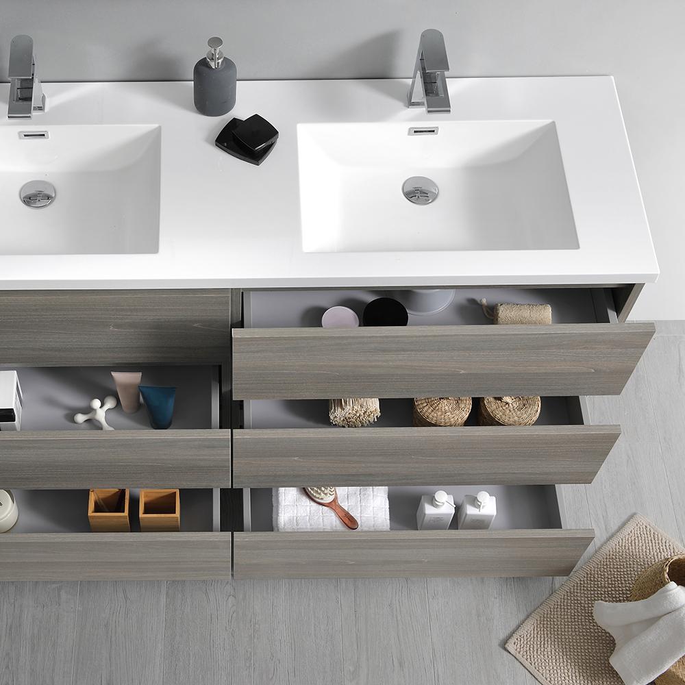 Fresca Lazzaro 60" Free Standing Double Sink Modern Bathroom Vanity w/ Medicine Cabinet Vanity Fresca 