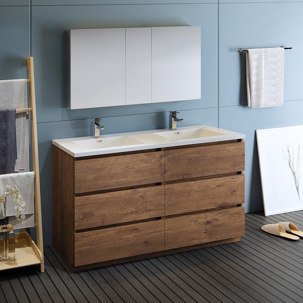 Fresca Lazzaro 60" Free Standing Double Sink Modern Bathroom Vanity w/ Medicine Cabinet Vanity Fresca 