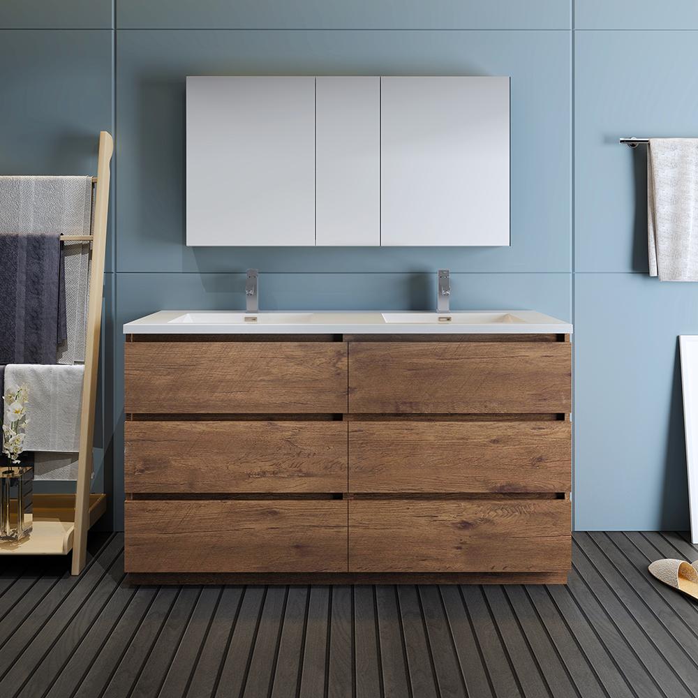 Fresca Lazzaro 60" Free Standing Double Sink Modern Bathroom Vanity w/ Medicine Cabinet Vanity Fresca 