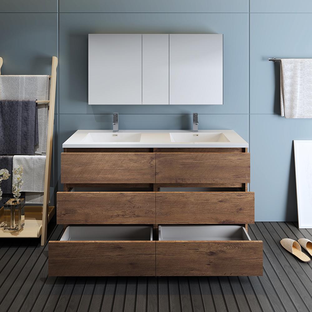 Fresca Lazzaro 60" Free Standing Double Sink Modern Bathroom Vanity w/ Medicine Cabinet Vanity Fresca 