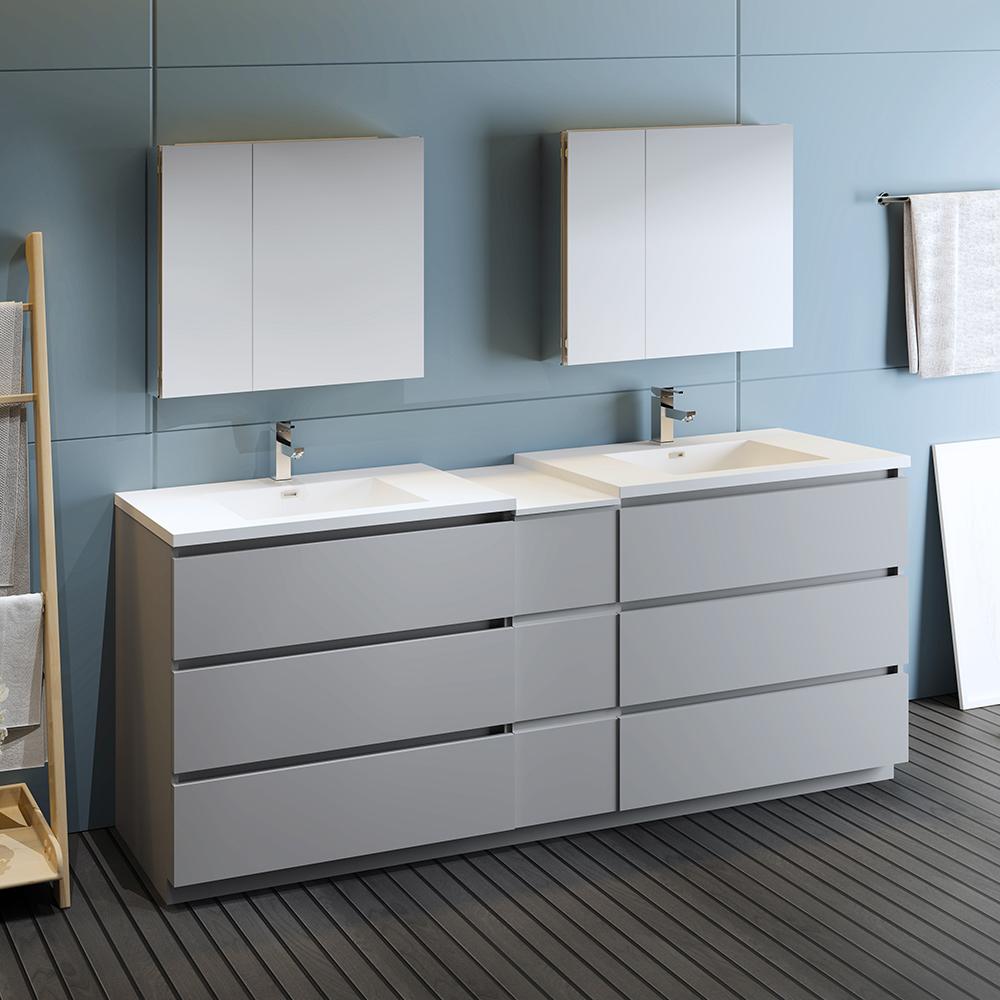 Fresca Lazzaro 84" Free Standing Double Sink Modern Bathroom Vanity w/ Medicine Cabinet Vanity Fresca 