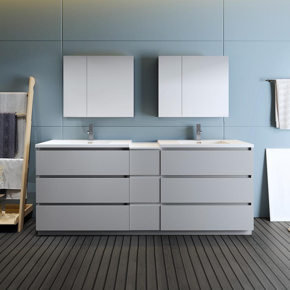 Fresca Lazzaro 84" Free Standing Double Sink Modern Bathroom Vanity w/ Medicine Cabinet Vanity Fresca 