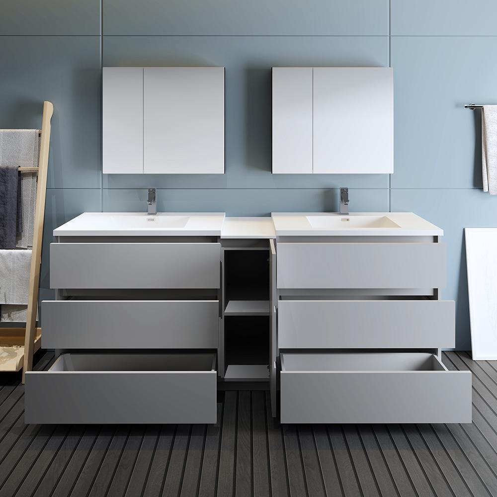 Fresca Lazzaro 84" Free Standing Double Sink Modern Bathroom Vanity w/ Medicine Cabinet Vanity Fresca 