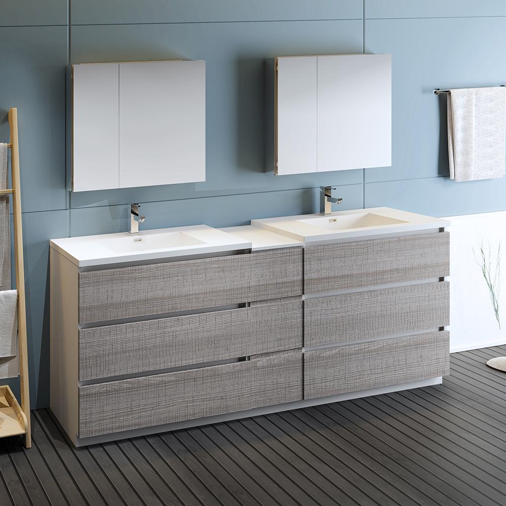 Fresca Lazzaro 84" Free Standing Double Sink Modern Bathroom Vanity w/ Medicine Cabinet Vanity Fresca 