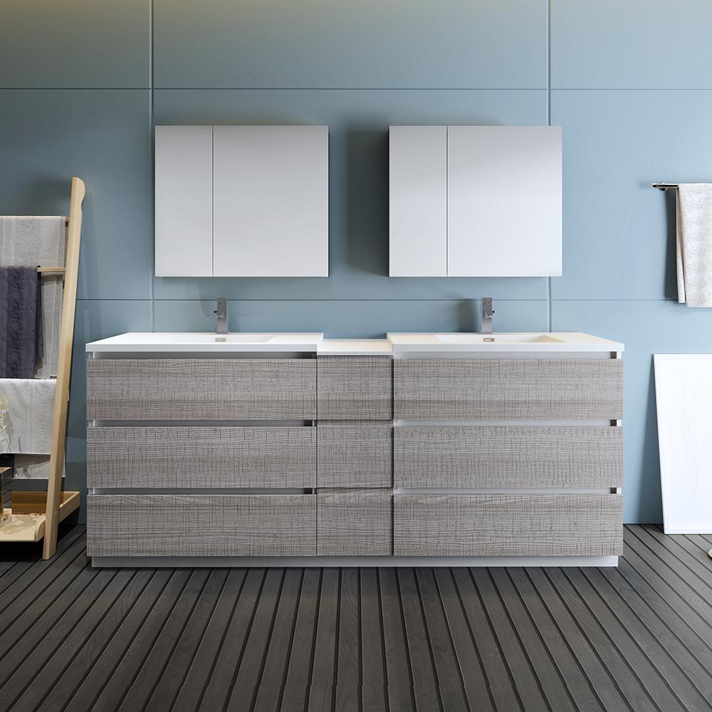 Fresca Lazzaro 84" Free Standing Double Sink Modern Bathroom Vanity w/ Medicine Cabinet Vanity Fresca 