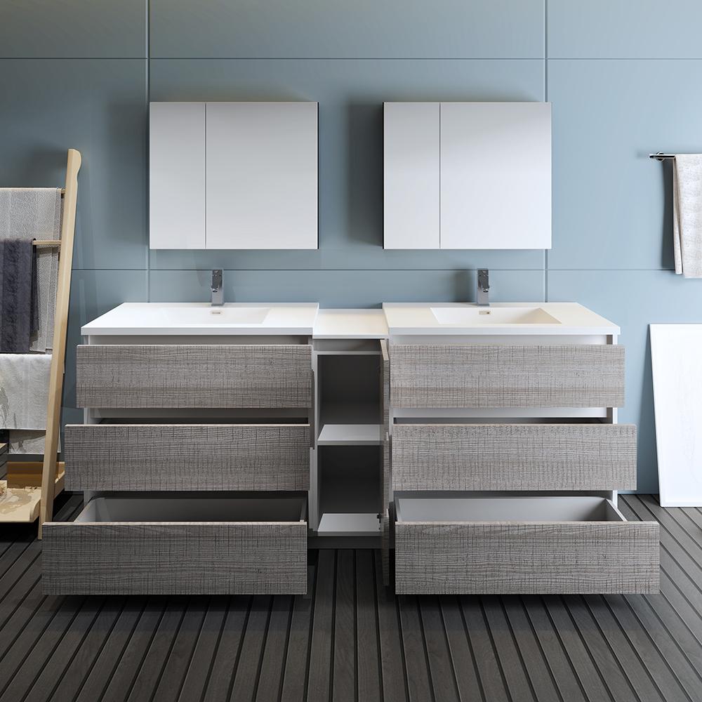 Fresca Lazzaro 84" Free Standing Double Sink Modern Bathroom Vanity w/ Medicine Cabinet Vanity Fresca 
