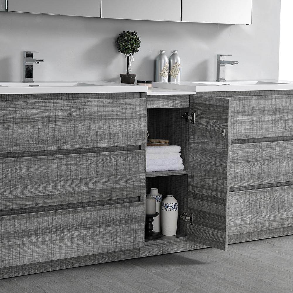 Fresca Lazzaro 84" Free Standing Double Sink Modern Bathroom Vanity w/ Medicine Cabinet Vanity Fresca 