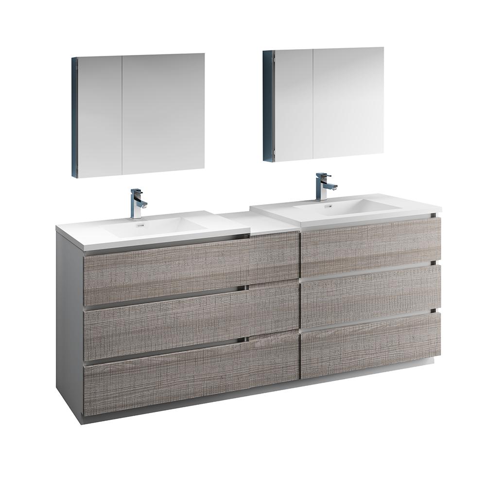 Fresca Lazzaro 84" Free Standing Double Sink Modern Bathroom Vanity w/ Medicine Cabinet Vanity Fresca Glossy Ash Gray 